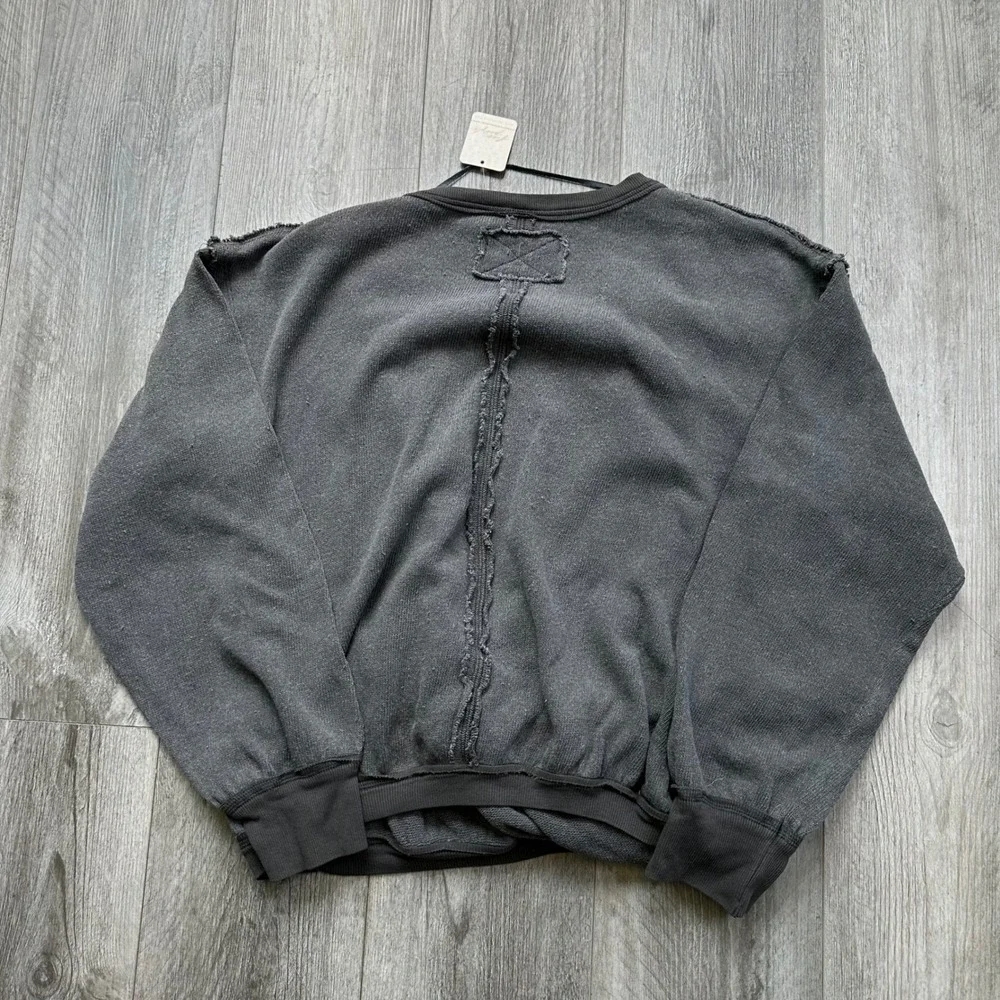 NWT We The Free Free People Anyway surplice top Gray criss cross Sweatshirt M